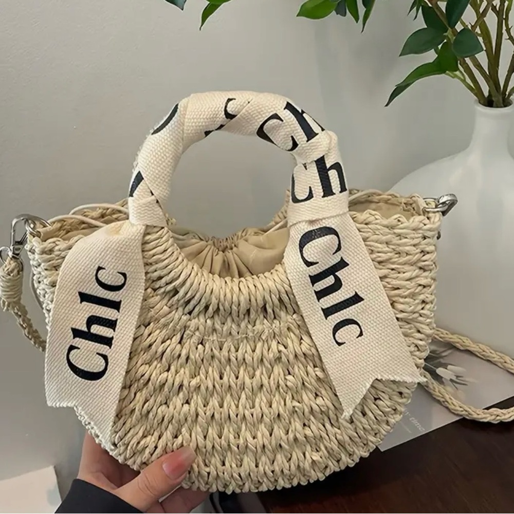 Cream Woven Handbag